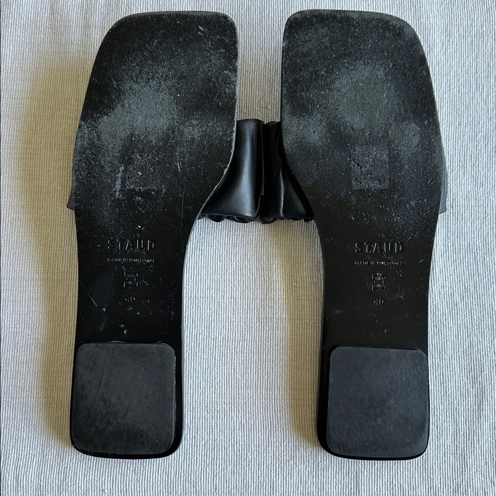 STAUD Black Nina Ruched Slide Slip On Leather Sandal Made in Portugal, Size 9 - Picture 7 of 14